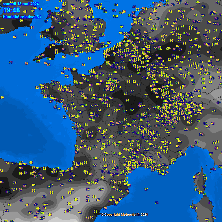 Meteociel - Humidité relative observée en temps réel en France