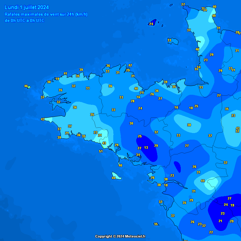 Meteociel - Observations des rafales de vent en Bretagne en temps réel