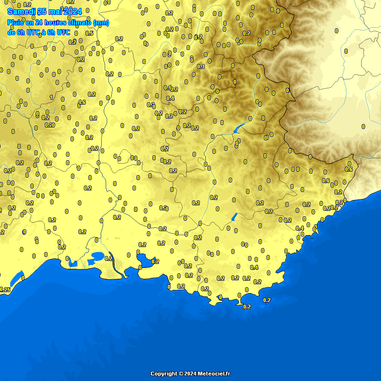 Meteociel - Quantité de précipitations (pluie et neige) tombées en 24h en  Provence-Alpes-Côte-d'Azur